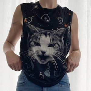 Celestial Planets Cat Muscle Tee